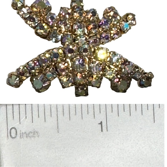 Vintage Aurora Borealis Clip-On Gold Toned Earrings - Picture 4 of 4